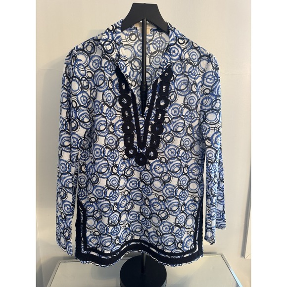 Michael Kors Tops - Michael Kors‎ Tunic Women Medium Blue Abstract Applique Cotton Top Cruise